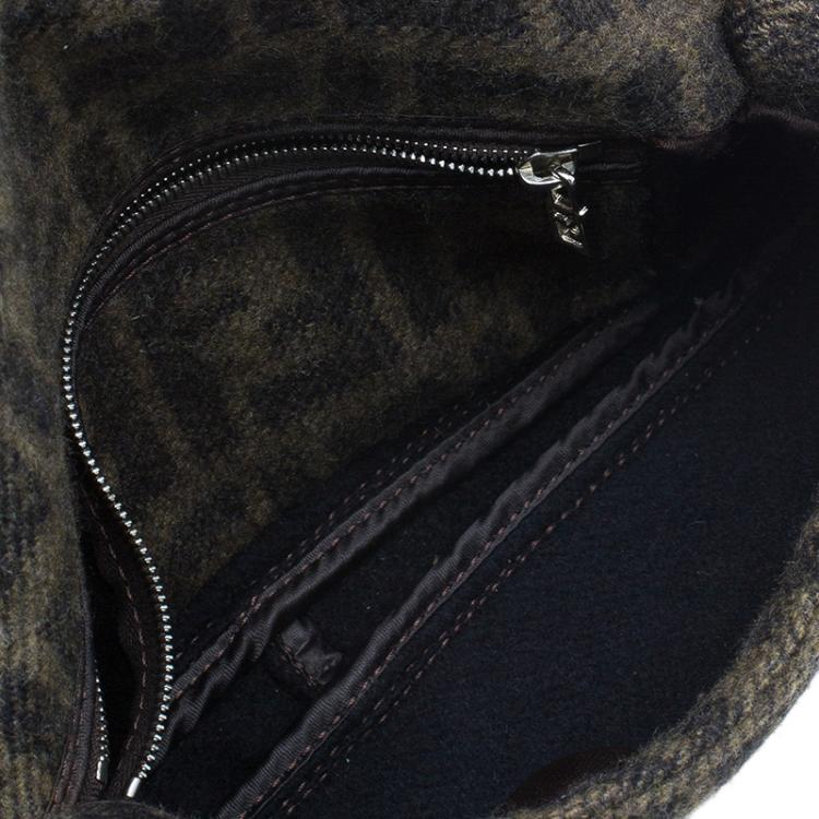 Pre Owned Fendi Wool Zucca Baguette Shoulder Bag