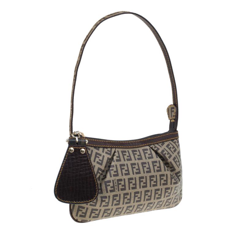 Pre Owned Fendi Zucchino Coated Canvas Baguette Small Shoulder bag