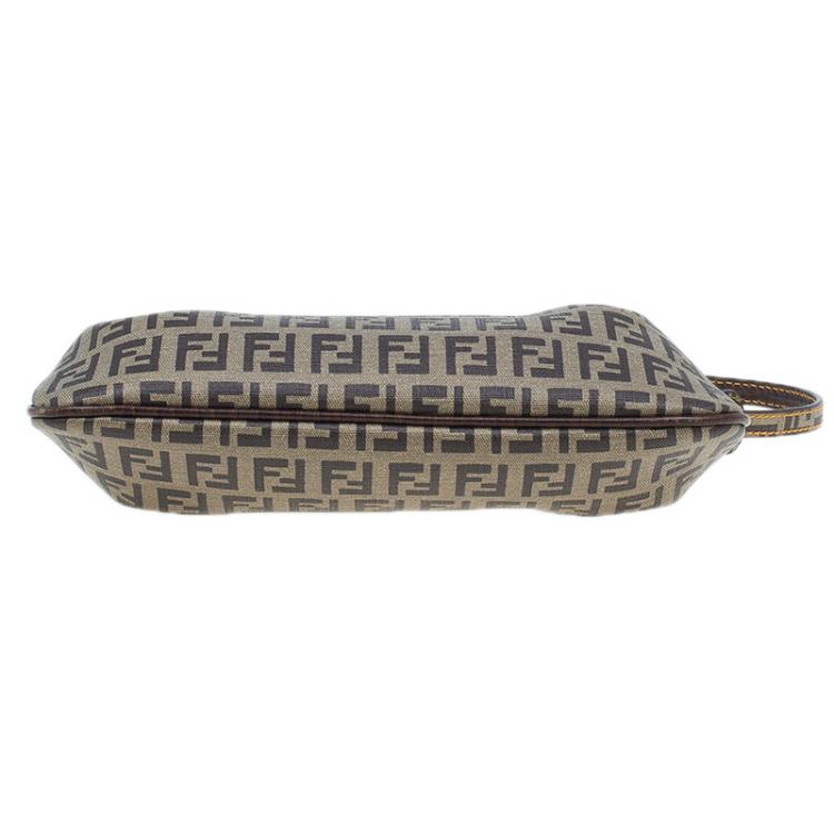 Pre Owned Fendi Zucchino Coated Canvas Baguette Small Shoulder bag