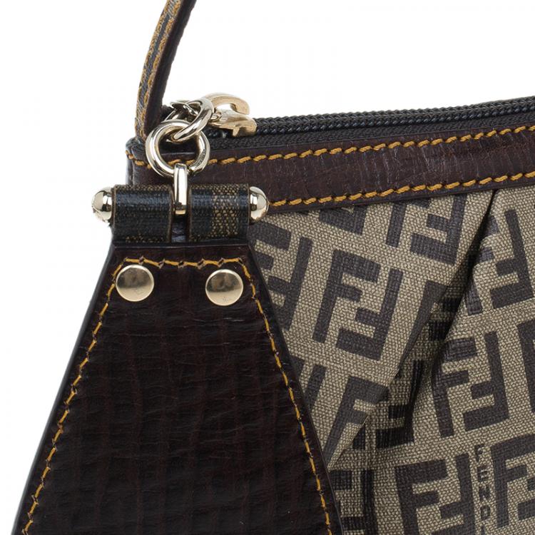 Pre Owned Fendi Zucchino Coated Canvas Baguette Small Shoulder bag