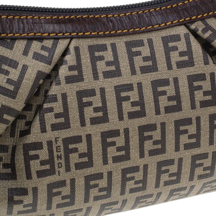 Pre Owned Fendi Zucchino Coated Canvas Baguette Small Shoulder bag