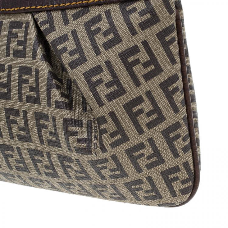 Pre Owned Fendi Zucchino Coated Canvas Baguette Small Shoulder bag