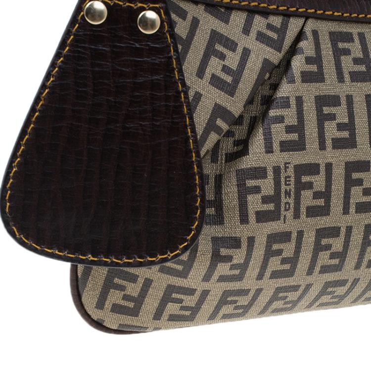 Pre Owned Fendi Zucchino Coated Canvas Baguette Small Shoulder bag