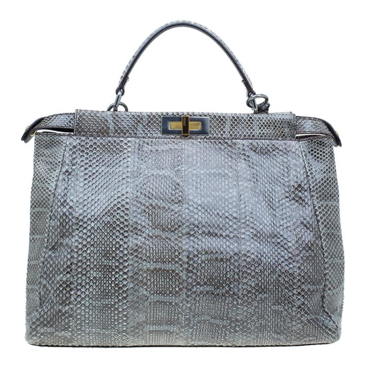 Pre Owned Fendi Grey Python Leather Large Peekaboo Bag