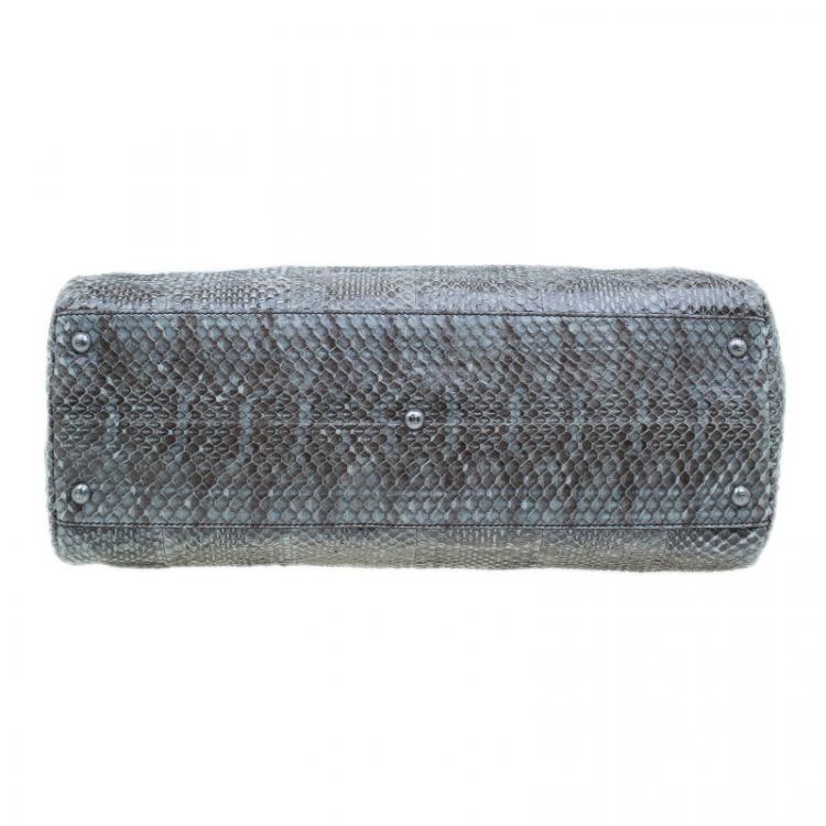 Pre Owned Fendi Grey Python Leather Large Peekaboo Bag