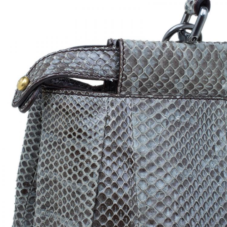 Pre Owned Fendi Grey Python Leather Large Peekaboo Bag