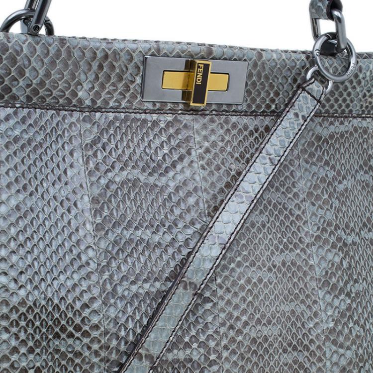 Pre Owned Fendi Grey Python Leather Large Peekaboo Bag