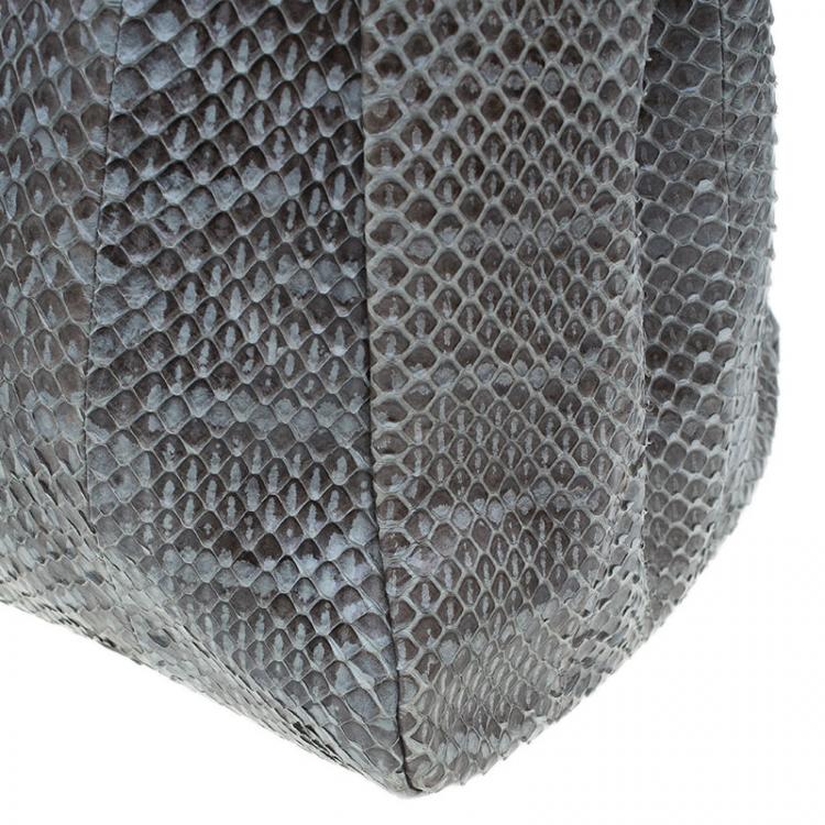 Pre Owned Fendi Grey Python Leather Large Peekaboo Bag