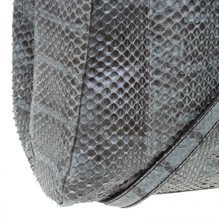 Pre Owned Fendi Grey Python Leather Large Peekaboo Bag