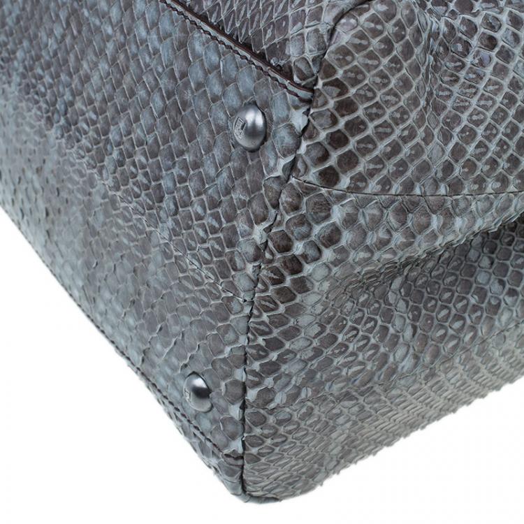 Pre Owned Fendi Grey Python Leather Large Peekaboo Bag