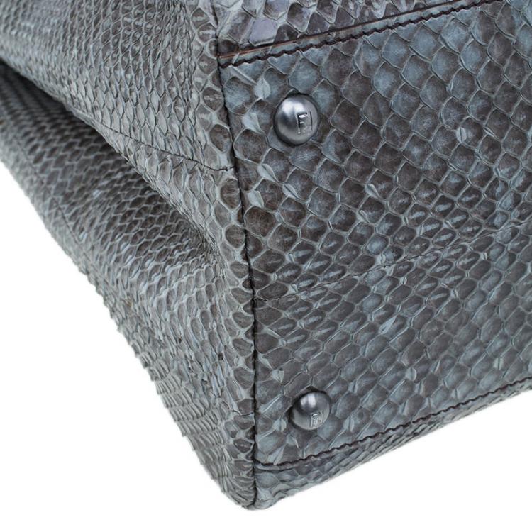 Pre Owned Fendi Grey Python Leather Large Peekaboo Bag
