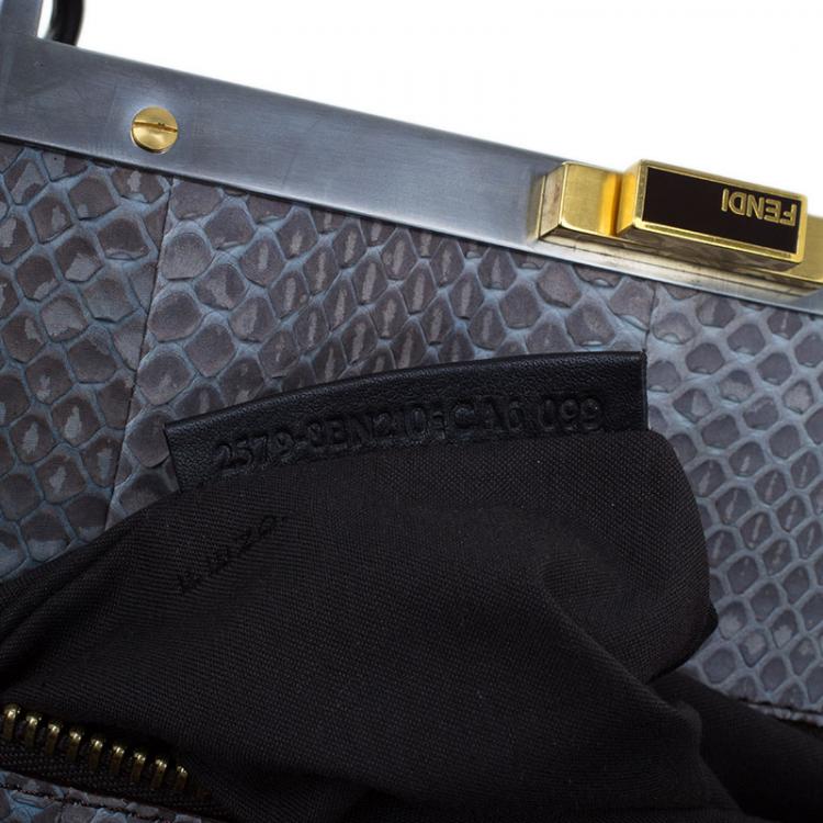 Pre Owned Fendi Grey Python Leather Large Peekaboo Bag