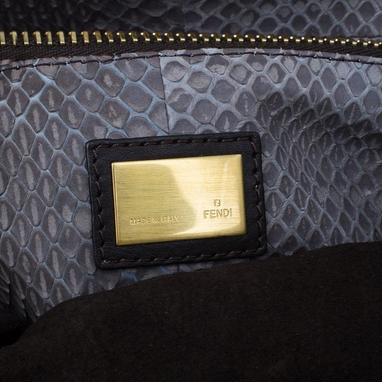 Pre Owned Fendi Grey Python Leather Large Peekaboo Bag