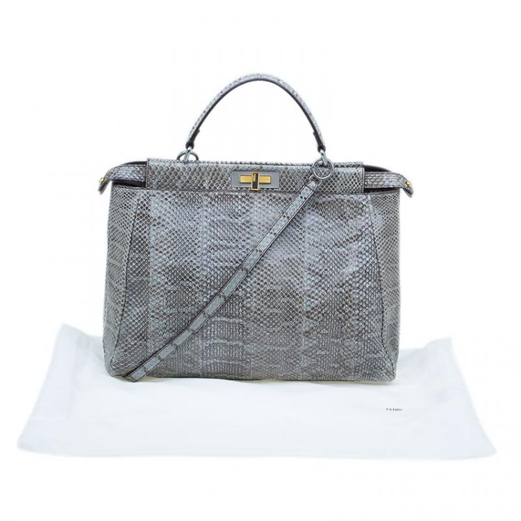 Pre Owned Fendi Grey Python Leather Large Peekaboo Bag