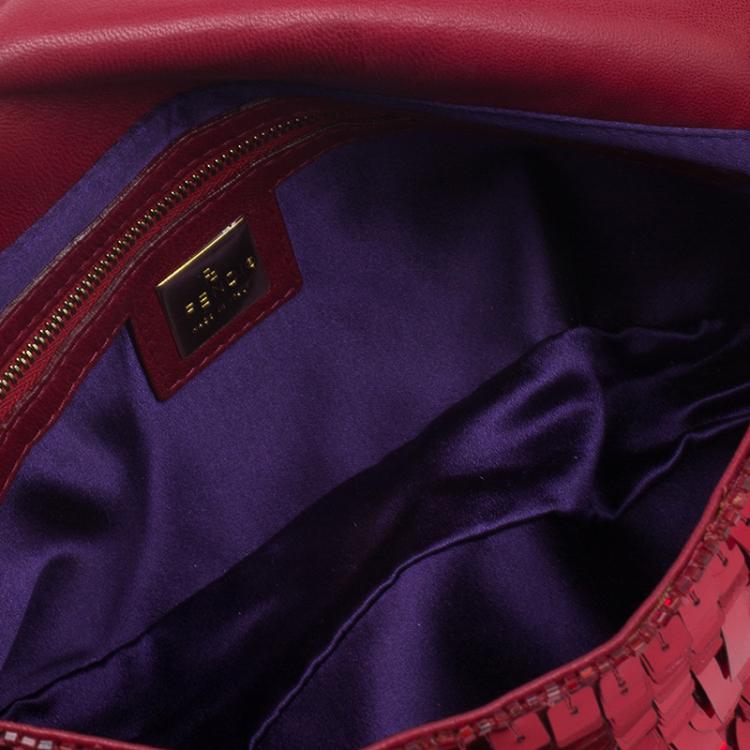Pre Owned Fendi Red Sequin Baguette Shoulder Bag