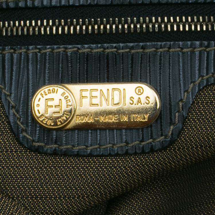 Pre Owned Fendi Black Brown Pequin Canvas Shoulder Bag