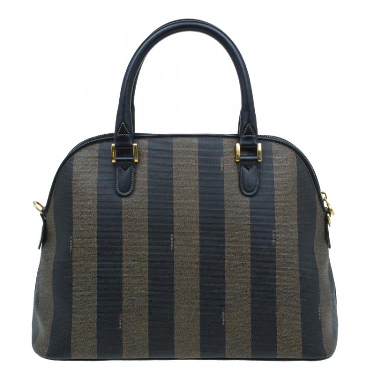مملوكة مسبقًا Fendi Black/Brown Canvas Pequin Medium Satchel Bag