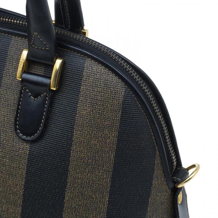 مملوكة مسبقًا Fendi Black/Brown Canvas Pequin Medium Satchel Bag