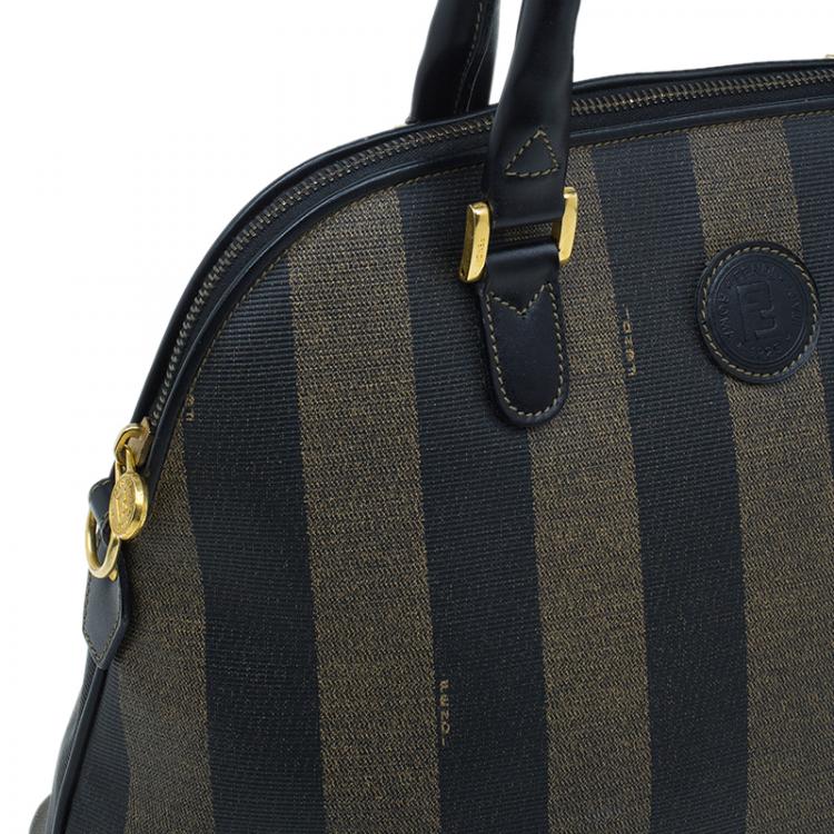 مملوكة مسبقًا Fendi Black/Brown Canvas Pequin Medium Satchel Bag