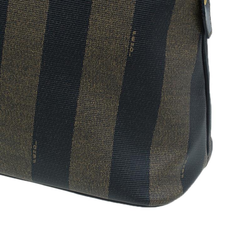 مملوكة مسبقًا Fendi Black/Brown Canvas Pequin Medium Satchel Bag