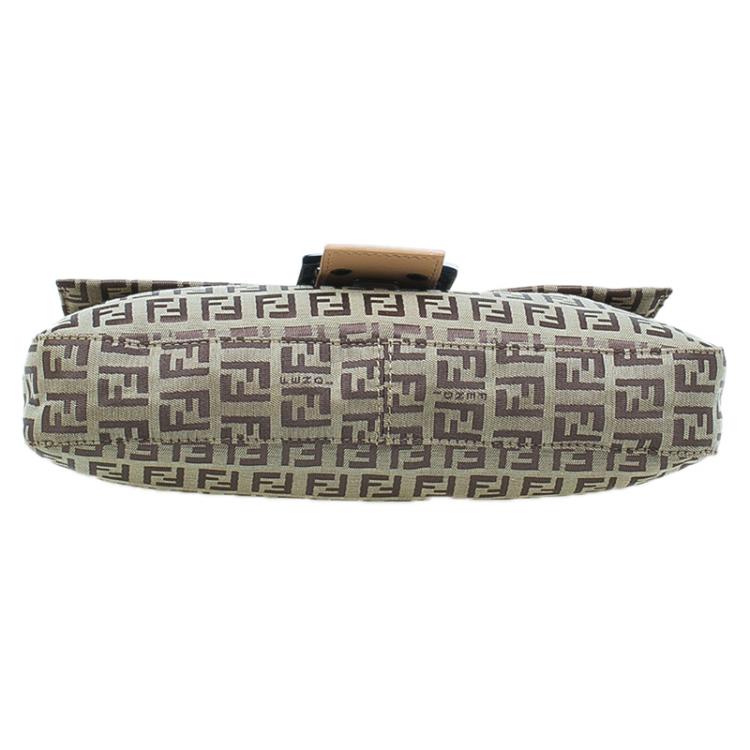 Pre Owned Fendi Beige and brown Zucchino Baguette Shoulder Bag