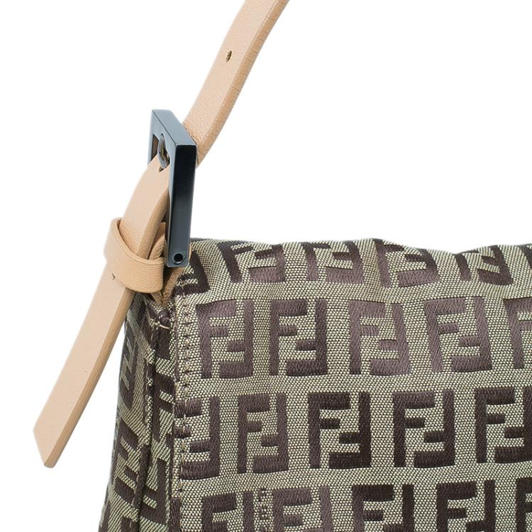 Pre Owned Fendi Beige and brown Zucchino Baguette Shoulder Bag