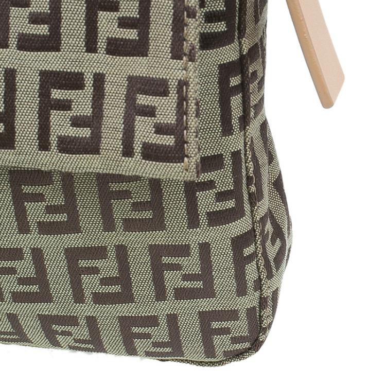 Pre Owned Fendi Beige and brown Zucchino Baguette Shoulder Bag