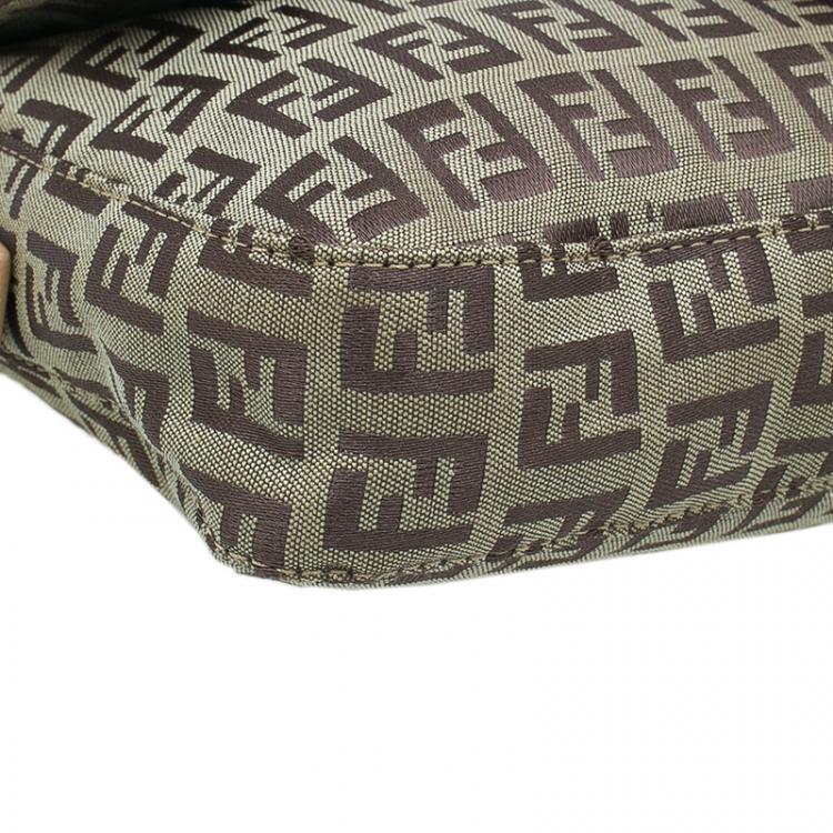 Pre Owned Fendi Beige and brown Zucchino Baguette Shoulder Bag
