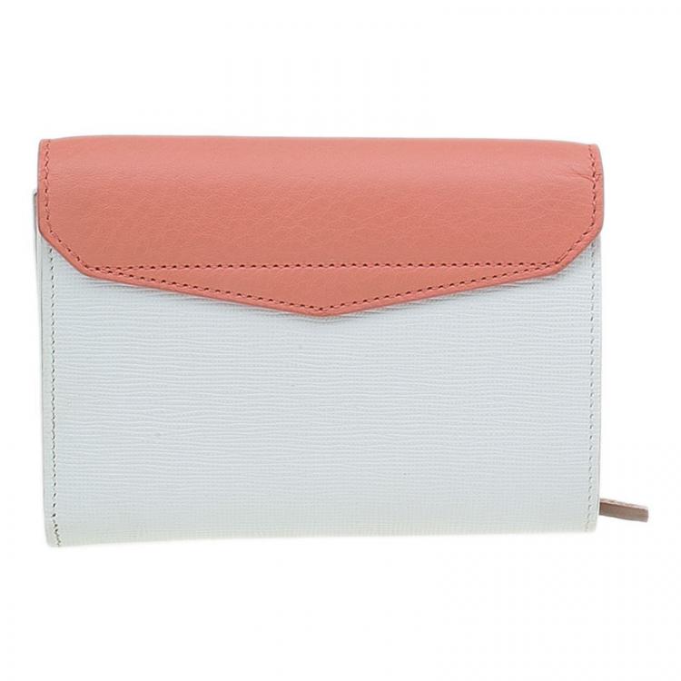 Pre Owned Fendi Peach and White Leather '2Jours' Small Envelope Wallet