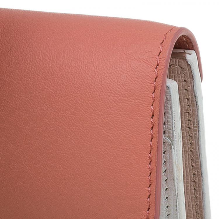 Pre Owned Fendi Peach and White Leather '2Jours' Small Envelope Wallet