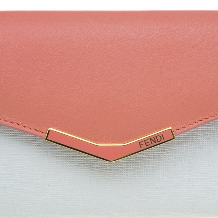 Pre Owned Fendi Peach and White Leather '2Jours' Small Envelope Wallet