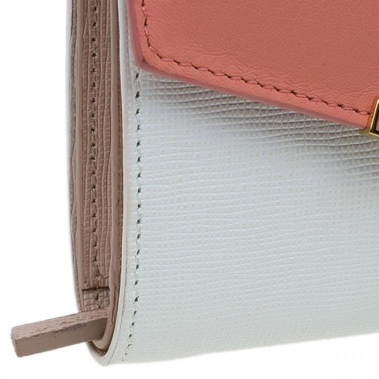 Pre Owned Fendi Peach and White Leather '2Jours' Small Envelope Wallet