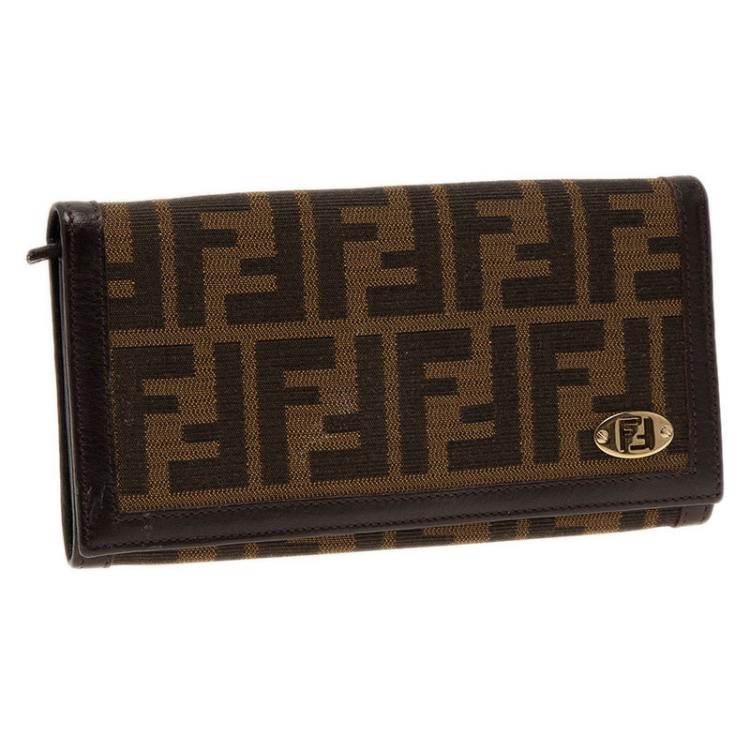 Pre Owned Fendi Tobacco Zucca Canvas Long Flap Wallet 