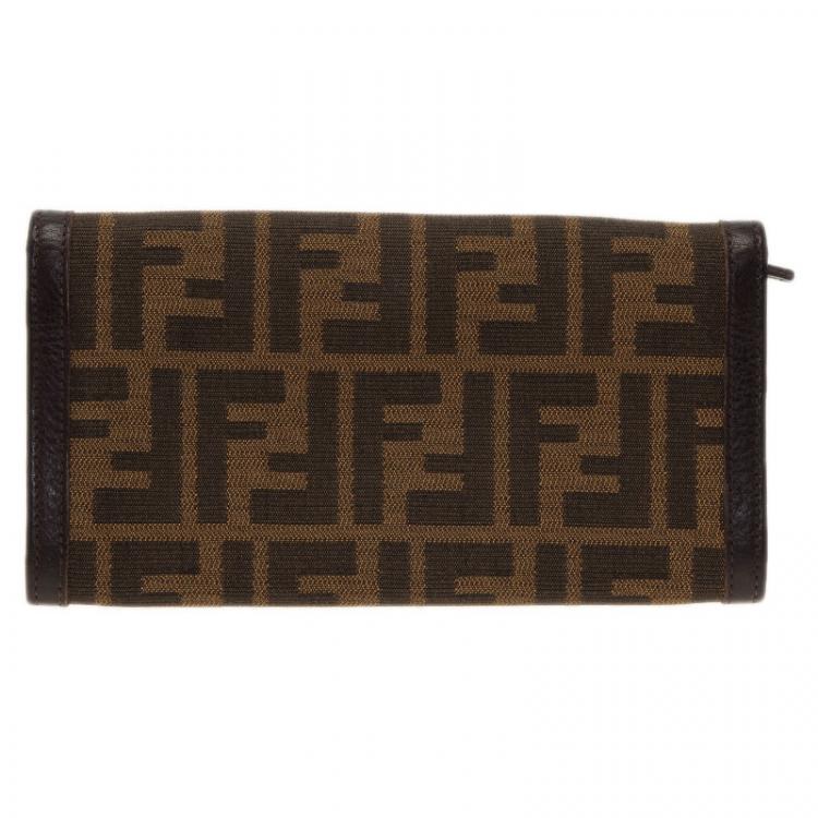 Pre Owned Fendi Tobacco Zucca Canvas Long Flap Wallet 