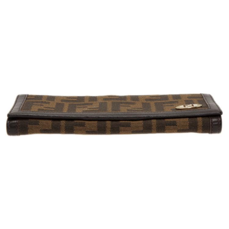 Pre Owned Fendi Tobacco Zucca Canvas Long Flap Wallet 
