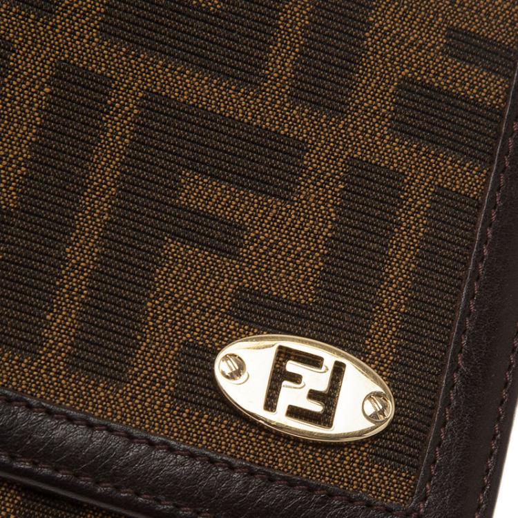 Pre Owned Fendi Tobacco Zucca Canvas Long Flap Wallet 
