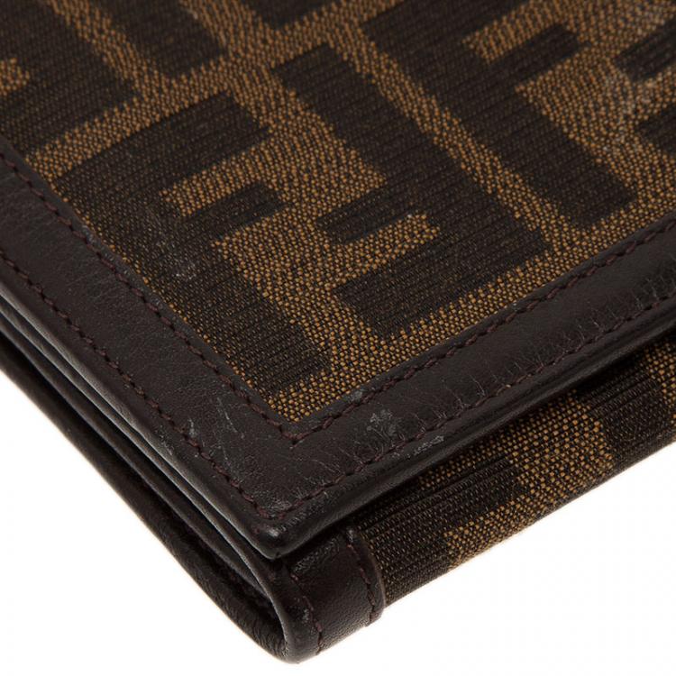 Pre Owned Fendi Tobacco Zucca Canvas Long Flap Wallet 