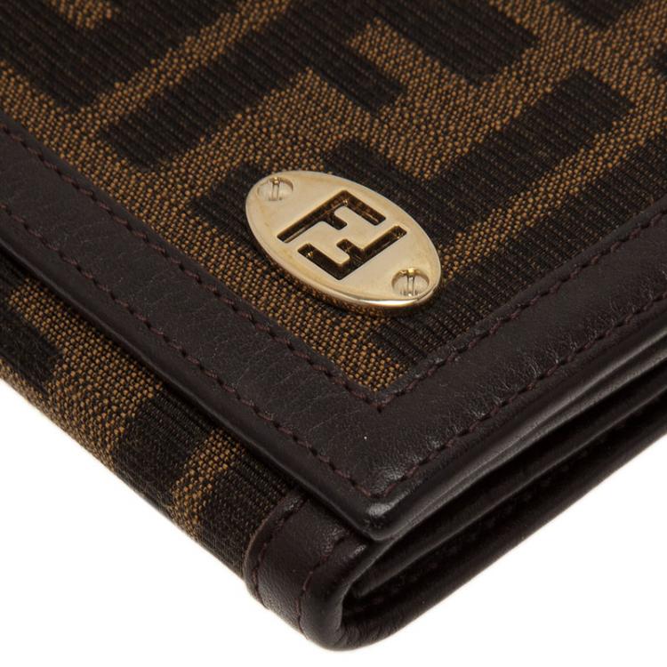 Pre Owned Fendi Tobacco Zucca Canvas Long Flap Wallet 