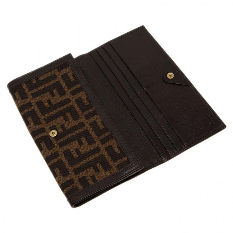Pre Owned Fendi Tobacco Zucca Canvas Long Flap Wallet 