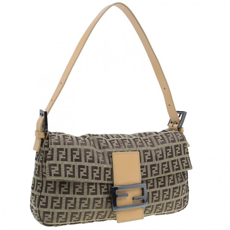 Pre Owned Fendi Beige and Brown Zucchino Baguette Shoulder Bag