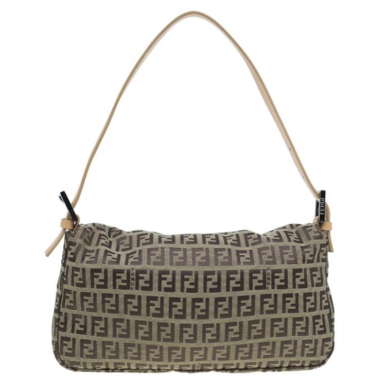 Pre Owned Fendi Beige and Brown Zucchino Baguette Shoulder Bag
