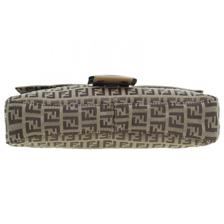 Pre Owned Fendi Beige and Brown Zucchino Baguette Shoulder Bag