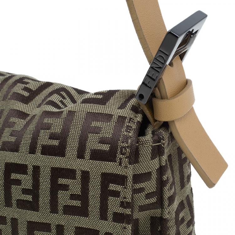 Pre Owned Fendi Beige and Brown Zucchino Baguette Shoulder Bag