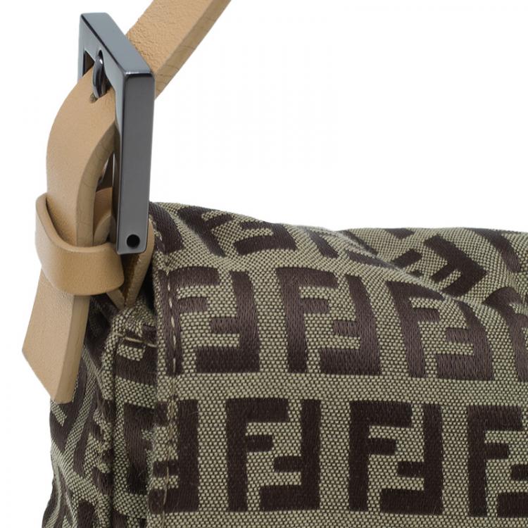 Pre Owned Fendi Beige and Brown Zucchino Baguette Shoulder Bag