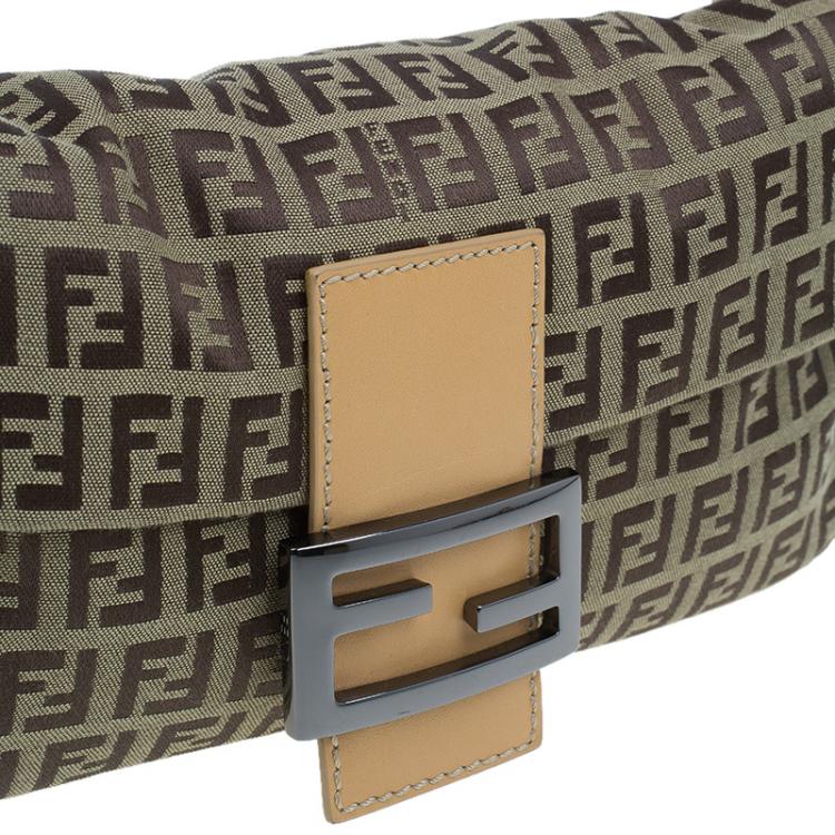 Pre Owned Fendi Beige and Brown Zucchino Baguette Shoulder Bag