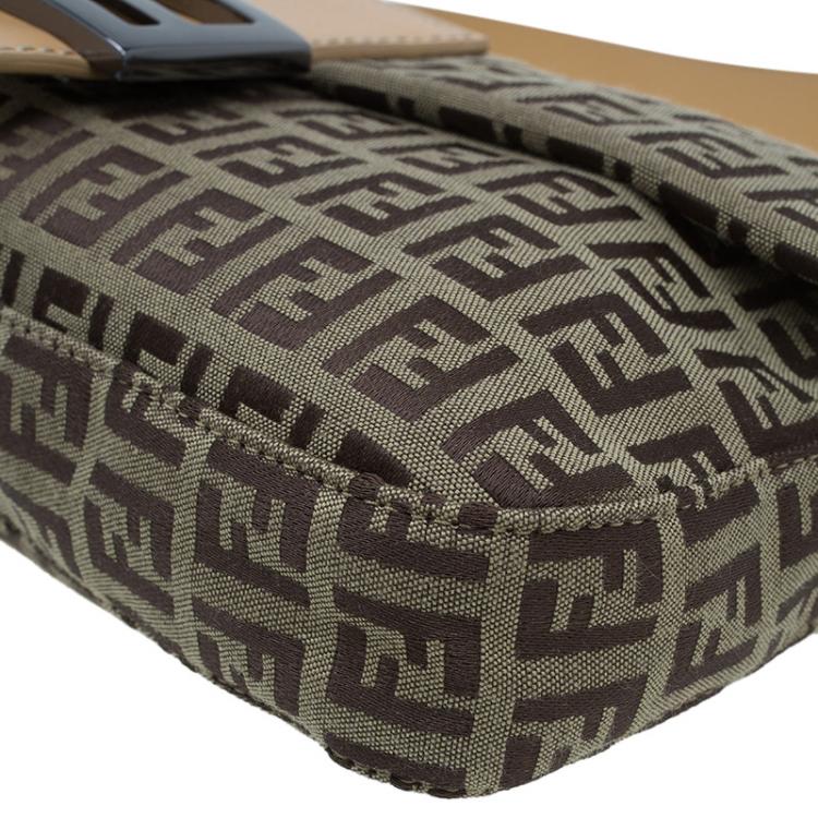 Pre Owned Fendi Beige and Brown Zucchino Baguette Shoulder Bag