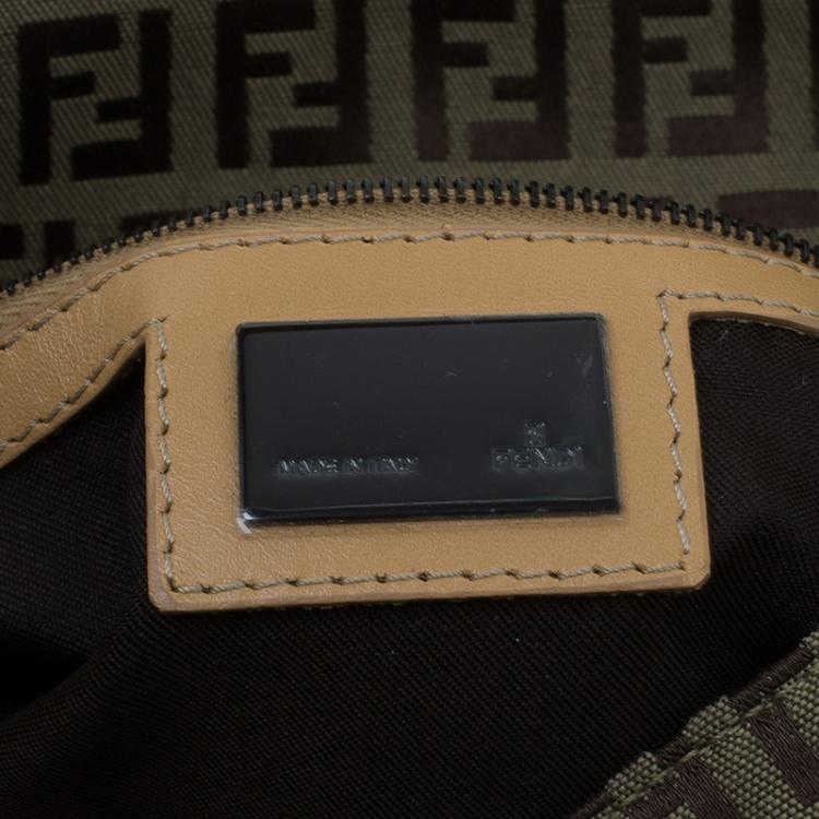Pre Owned Fendi Beige and Brown Zucchino Baguette Shoulder Bag
