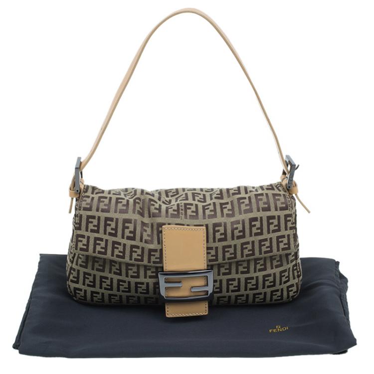 Pre Owned Fendi Beige and Brown Zucchino Baguette Shoulder Bag