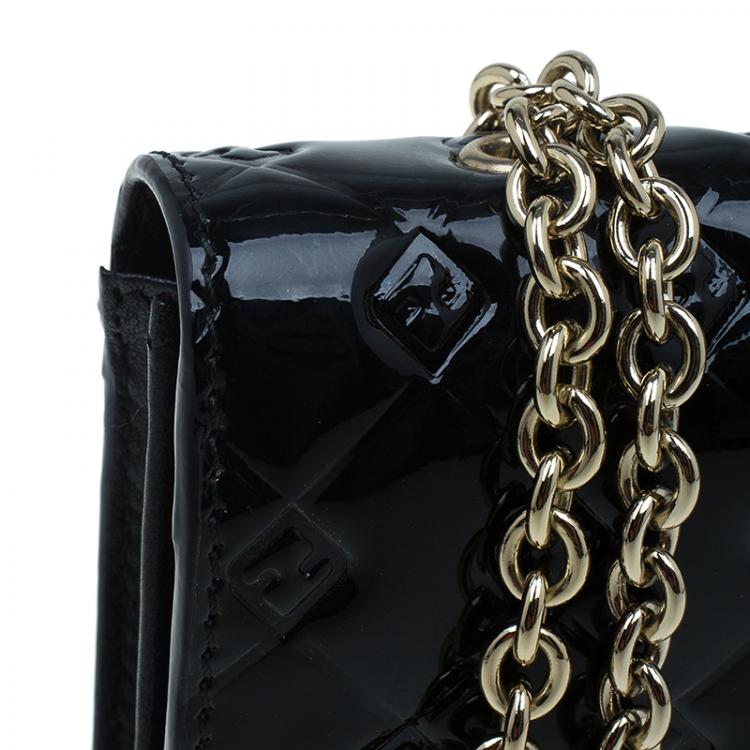 Pre Owned Fendi Black Patent Leather Fendilicious Wallet On Chain