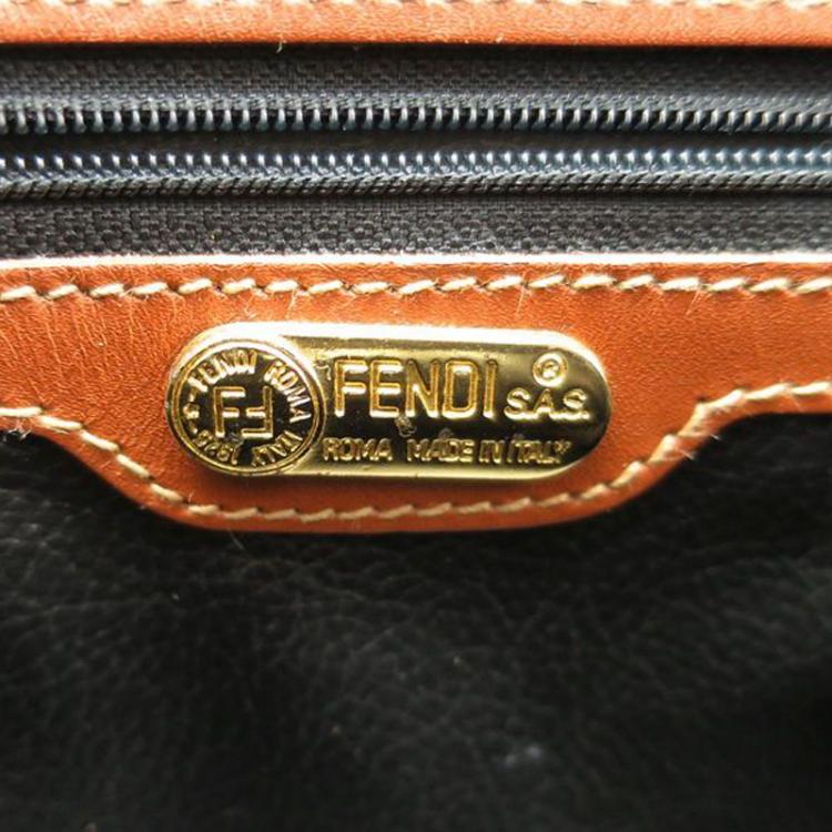 Pre Owned Fendi Tobacco Pequin Stripe Canvas Small Tote with Shoulder Strap